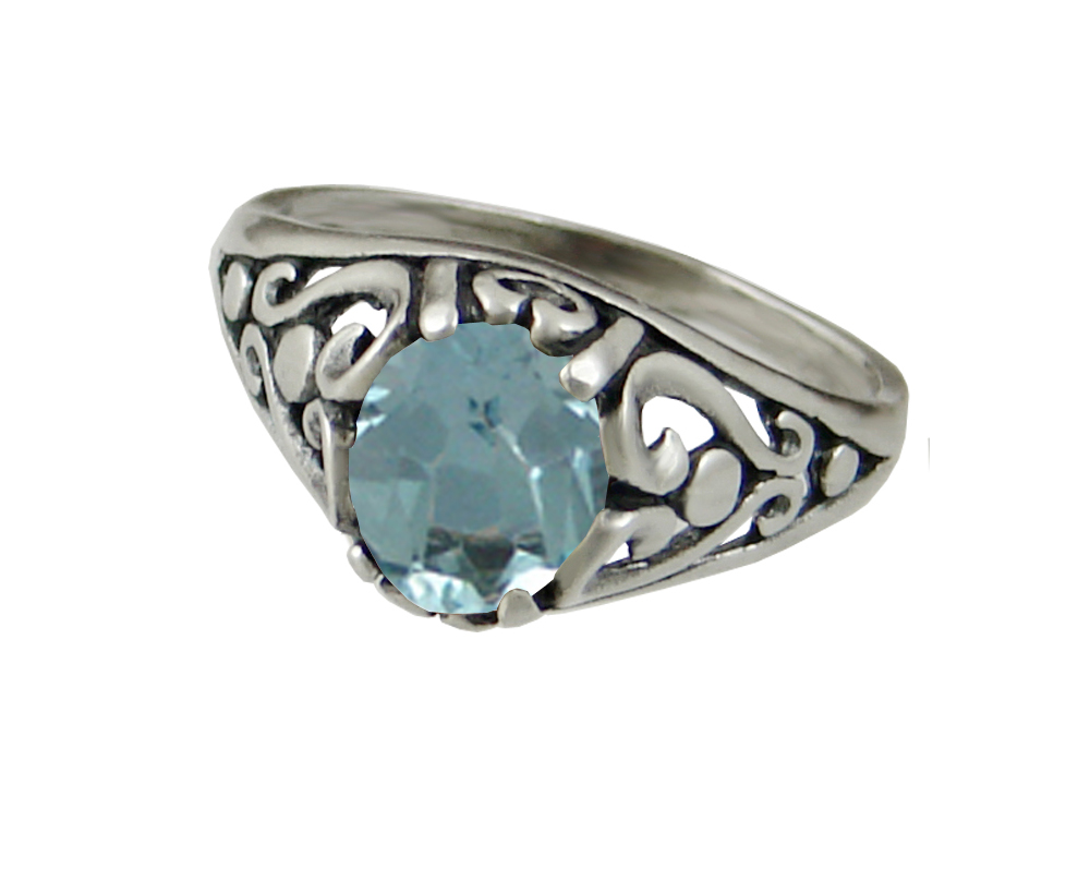 Sterling Silver Filigree Heart Ring With Faceted Blue Topaz Size 9
